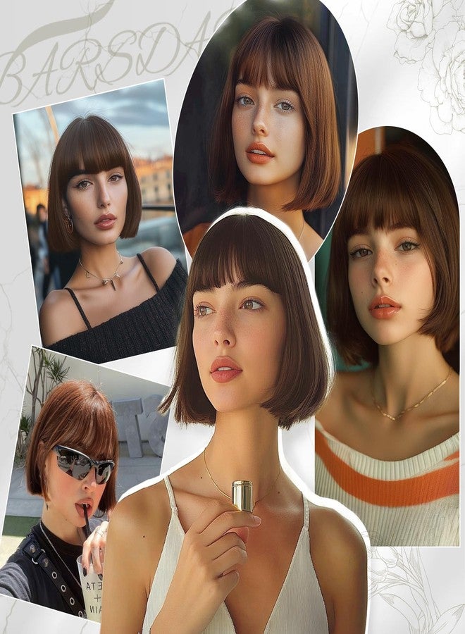 BARSDAR Short Brown Bob Wig With Bangs - Short Brown Bob with Bangs Wig for Women - 12 Inch Natural Looking Soft Synthetic Hair Replacement Wigs Velma Dora Wigs Daily Party Halloween - Image 4